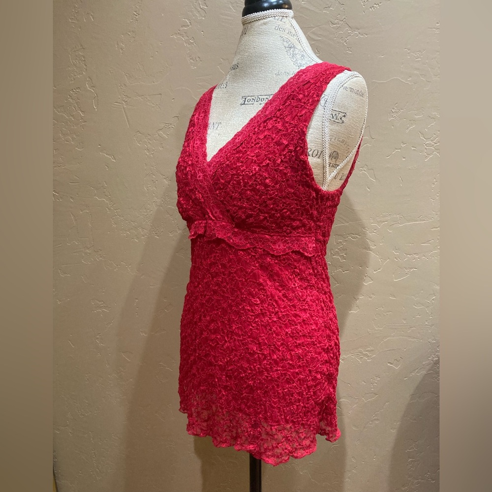 INC International Concepts Sleeveless Lace Red Blouse, Size Large